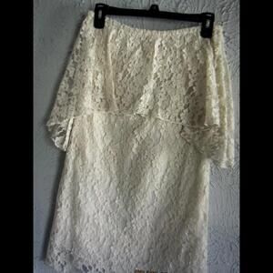NWT Elan Lace Overlay Lined Strapless Mini Dress Cream Medium Elegant